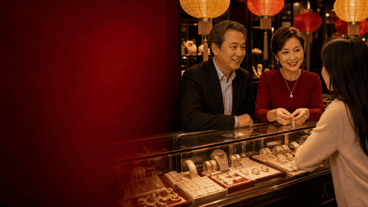 Hoan Anh Jewelry team helping a customer at the jewelry counter